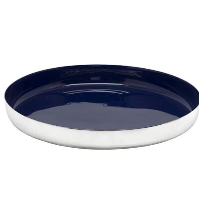 Serving tray Clemens, aluminum nickel-plated, painted blue inside, diameter 40 cm