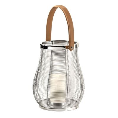 Irving lantern, with glass insert, stainless steel, shiny nickel-plated, height 32 cm