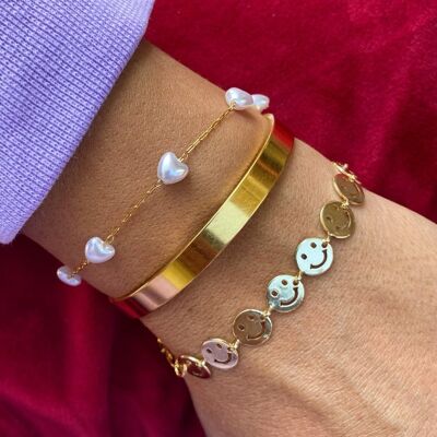 Hearts Pearls Beaded Bracelet, Gold Bracelets, Gold Bangle