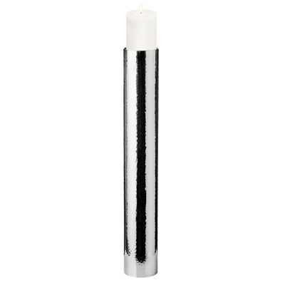 Candlestick Boston for candle diameter 10 cm, hammered, stainless steel shiny nickel-plated, H 83 cm