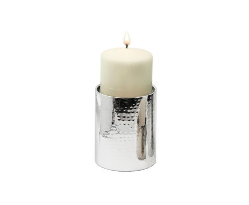 Kerzenständer York für Kerze Durchmesser 10 cm, gehämmert, Edelstahl glänzend vernickelt, Höhe 15 cm