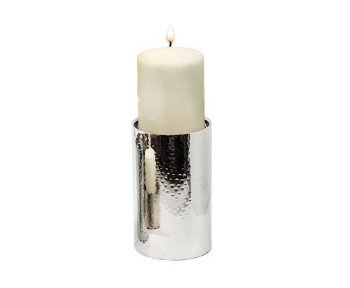 Kerzenständer York für Kerze Durchmesser 10 cm, gehämmert, Edelstahl glänzend vernickelt, Höhe 20 cm