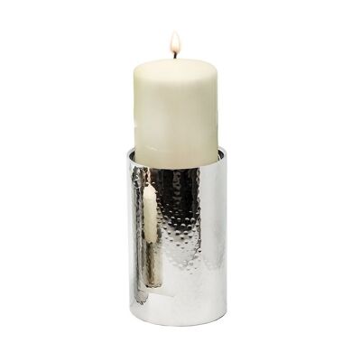 Kerzenständer York für Kerze Durchmesser 10 cm, gehämmert, Edelstahl glänzend vernickelt, Höhe 20 cm