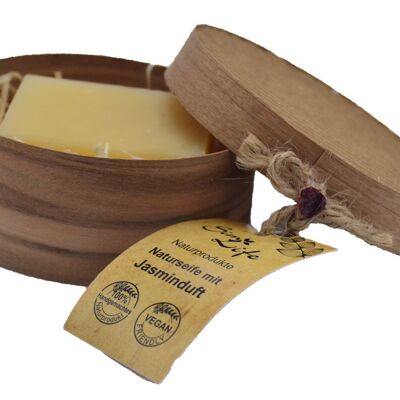 Natural soap with jasmine in wooden packaging