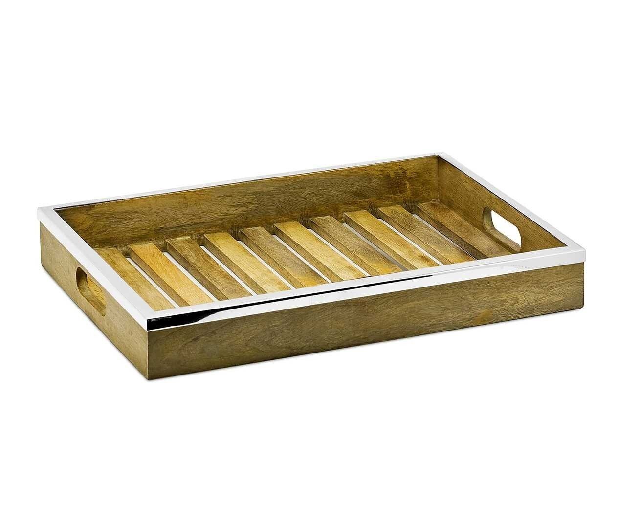Serving tray Mango, wood with stainless steel edge, rectangular, 45 x 33 cm