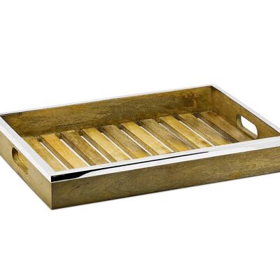 Vassoio da portata Mango, legno con bordo in acciaio inox, rettangolare, 45 x 33 cm