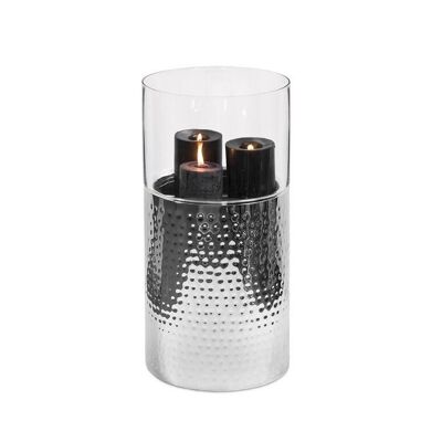 Lanterne Arnold, verre, acier inoxydable martelé, poli brillant, hauteur 64 cm