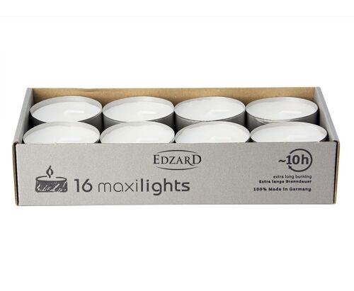 16 Stück WENZEL Maxilights Maxi-Teelichter, weiß, Alumniumhülle, Durchmesser 58 mm, ohne Duft