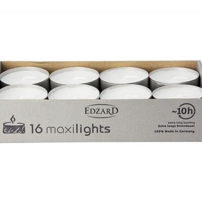 16 piezas WENZEL Maxilights Maxi velas de té, blanco, cubierta de aluminio, diámetro 58 mm, sin fragancia
