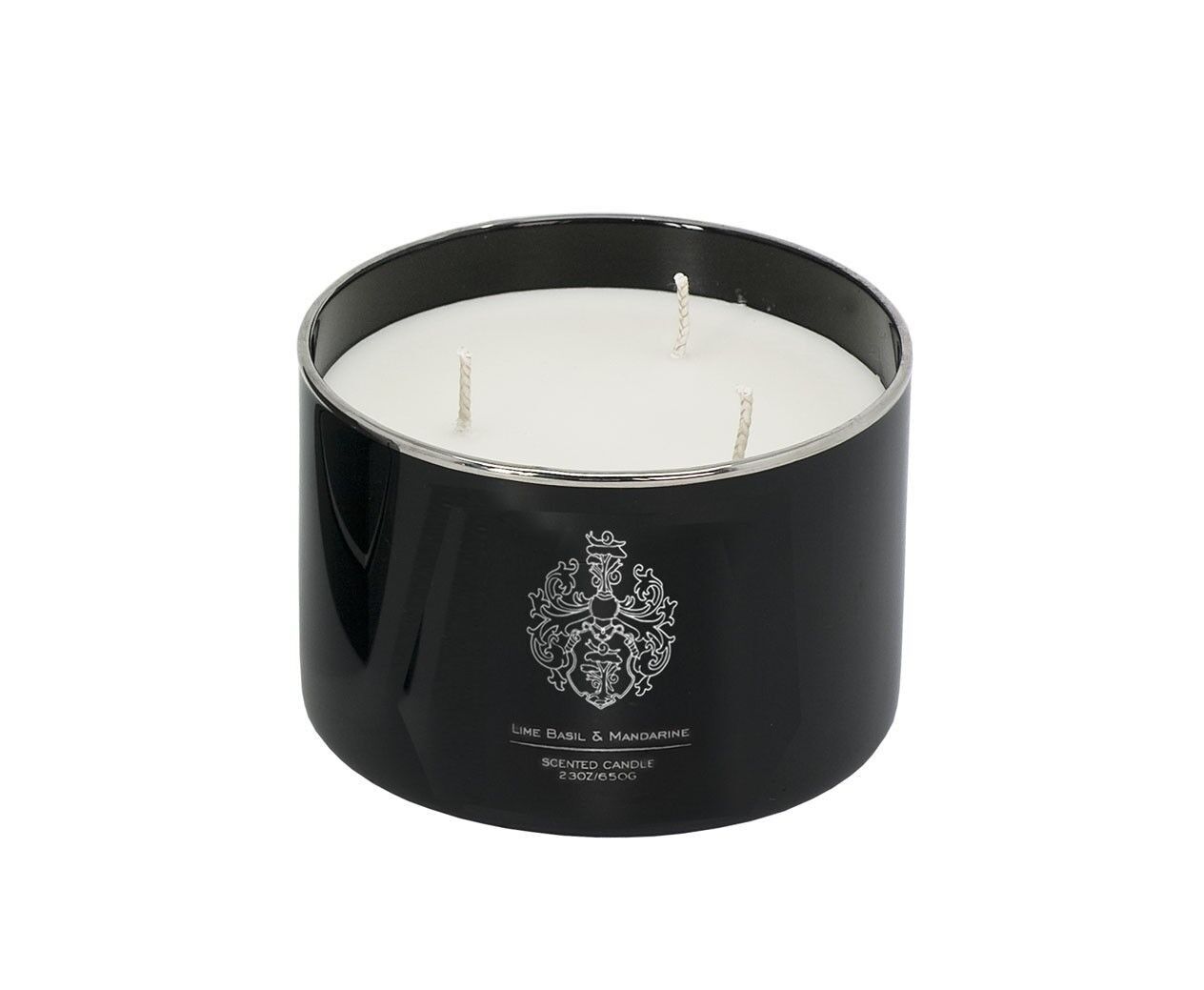 Lime, candela vegana profumata in vetro, lime, basilico e mandarino, 3 stoppini, altezza 6 cm