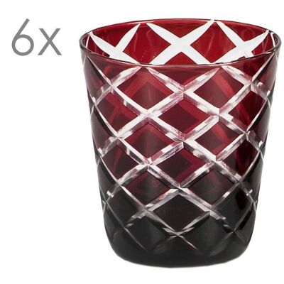 Set de 6 vasos de cristal Dio, rojo, cristal tallado a mano, altura 10 cm, capacidad 0,23 litros