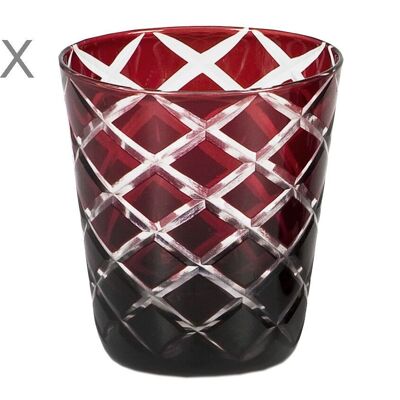 Ensemble de 6 verres en cristal Dio, rouge, verre taillé à la main, hauteur 10 cm, capacité 0,23 litre