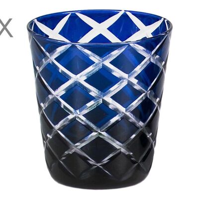 Juego de 6 vasos de cristal Dio, azul, cristal tallado a mano, altura 10 cm, capacidad 0,23 litros