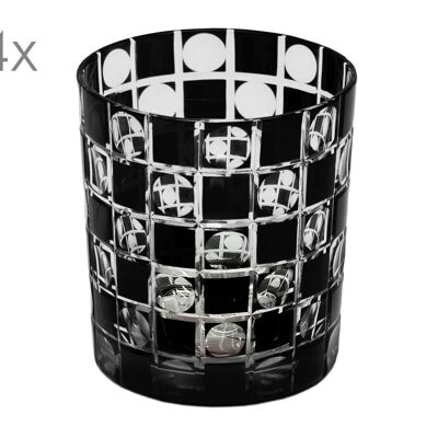 VENTA set de 4 vasos de cristal Diego, negro, cristal tallado a mano, altura 9 cm, capacidad 0,25 litros
