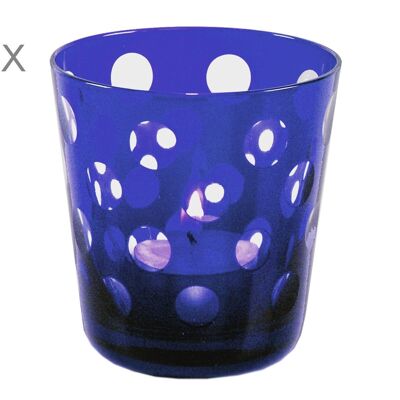 Juego de 6 vasos de cristal Bob, azul, cristal tallado a mano, altura 8 cm, capacidad 0,14 litros