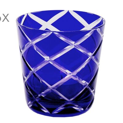Juego de 6 vasos de cristal Dio, azul, cristal tallado a mano, altura 8 cm, capacidad 0,14 litros