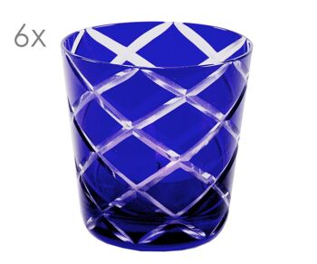 Set de 6 verres en cristal Dio, bleu, verre taillé à la main, hauteur 8 cm, capacité 0,14 litre 1