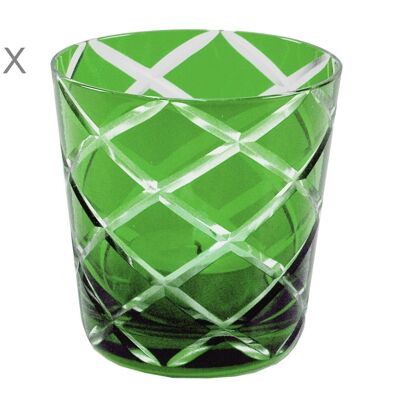 Juego de 6 vasos de cristal Dio, verde, cristal tallado a mano, altura 8 cm, capacidad 0,14 litros