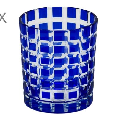 Juego de 4 vasos de cristal Marco, azul, cristal tallado a mano, altura 9 cm, capacidad 0,25 litros