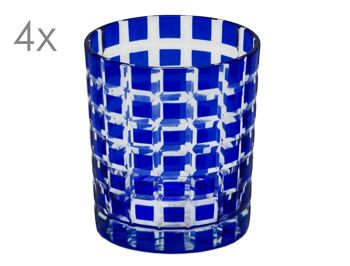 Ensemble de 4 verres en cristal Marco, bleu, verre taillé à la main, hauteur 9 cm, capacité 0,25 litre 1