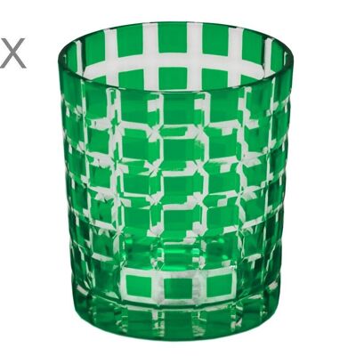 Juego de 4 vasos de cristal Marco, verde, cristal tallado a mano, altura 9 cm, capacidad 0,25 litros