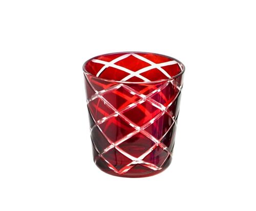Kristallglas / Teelichthalter Dio, rot, handgeschliffenes Glas , Höhe 8 cm, Füllmenge 0,14 Liter