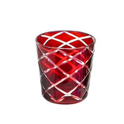 Crystal glass / tea light holder Dio, red, hand-cut glass, height 8 cm, capacity 0.14 liters