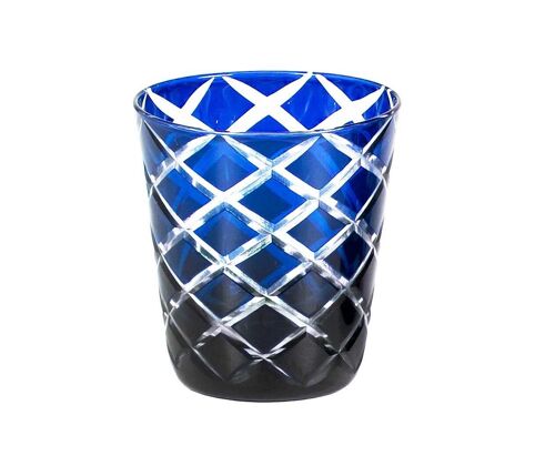 Kristallglas / Teelichthalter Dio, blau, handgeschliffenes Glas , Höhe 10 cm, Füllmenge 0,23 Liter