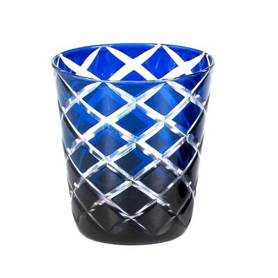 Crystal glass / tea light holder Dio, blue, hand-cut glass, height 10 cm, capacity 0.23 liters