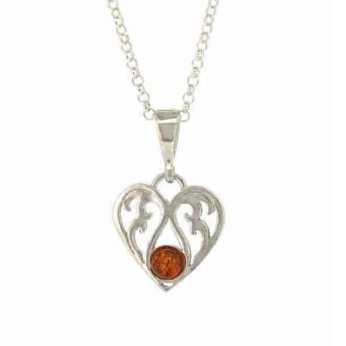 Burning Love Cognac Amber Heart Pendant with 18" Trace Chain and Presentation Box