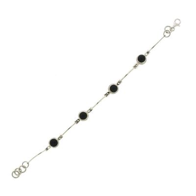 Bracelet en pierre à maillons ronds et longs en argent sterling et onyx avec boîte de présentation