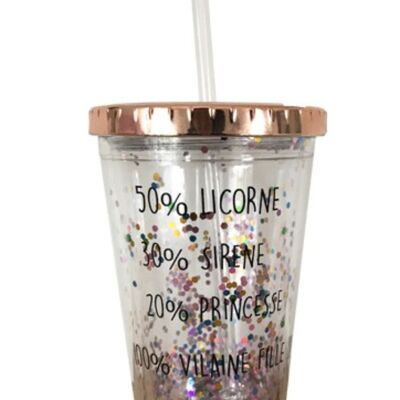 Glass with straw and glitter