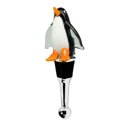 Bottle stopper penguin for champagne, wine and sparkling wine, height 12 cm, Murano glass type, handmade