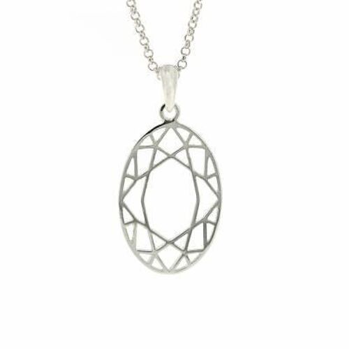 Geometric Diamond Oval Pendant with 18" Trace Chain and Presentation Box