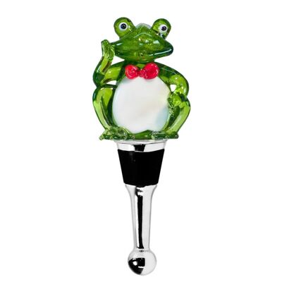 Bottle stopper frog for champagne, wine and sparkling wine, height 11 cm, Murano glass type, handmade
