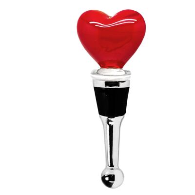 Bottle stopper heart for champagne, wine and sparkling wine, height 10 cm, Murano glass type, handmade