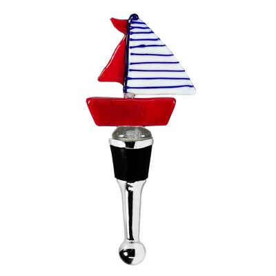 Bottle stopper sailing boat for champagne, wine and sparkling wine, height 13 cm, Murano glass type, handmade