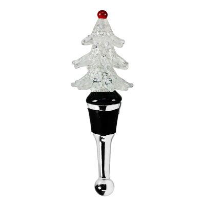 Tapón de botella árbol de Navidad blanco para champán, vino y vino espumoso, altura 12 cm, tipo cristal de Murano, Handar