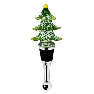 Tappo per bottiglia albero di Natale verde per champagne, vino e spumante, altezza 13 cm, tipo vetro di Murano, Handar