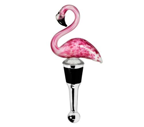 Flaschenverschluss Flamingo für Champagner, Wein und Sekt, Höhe 13 cm, Muranoglas-Art, Handarbeit