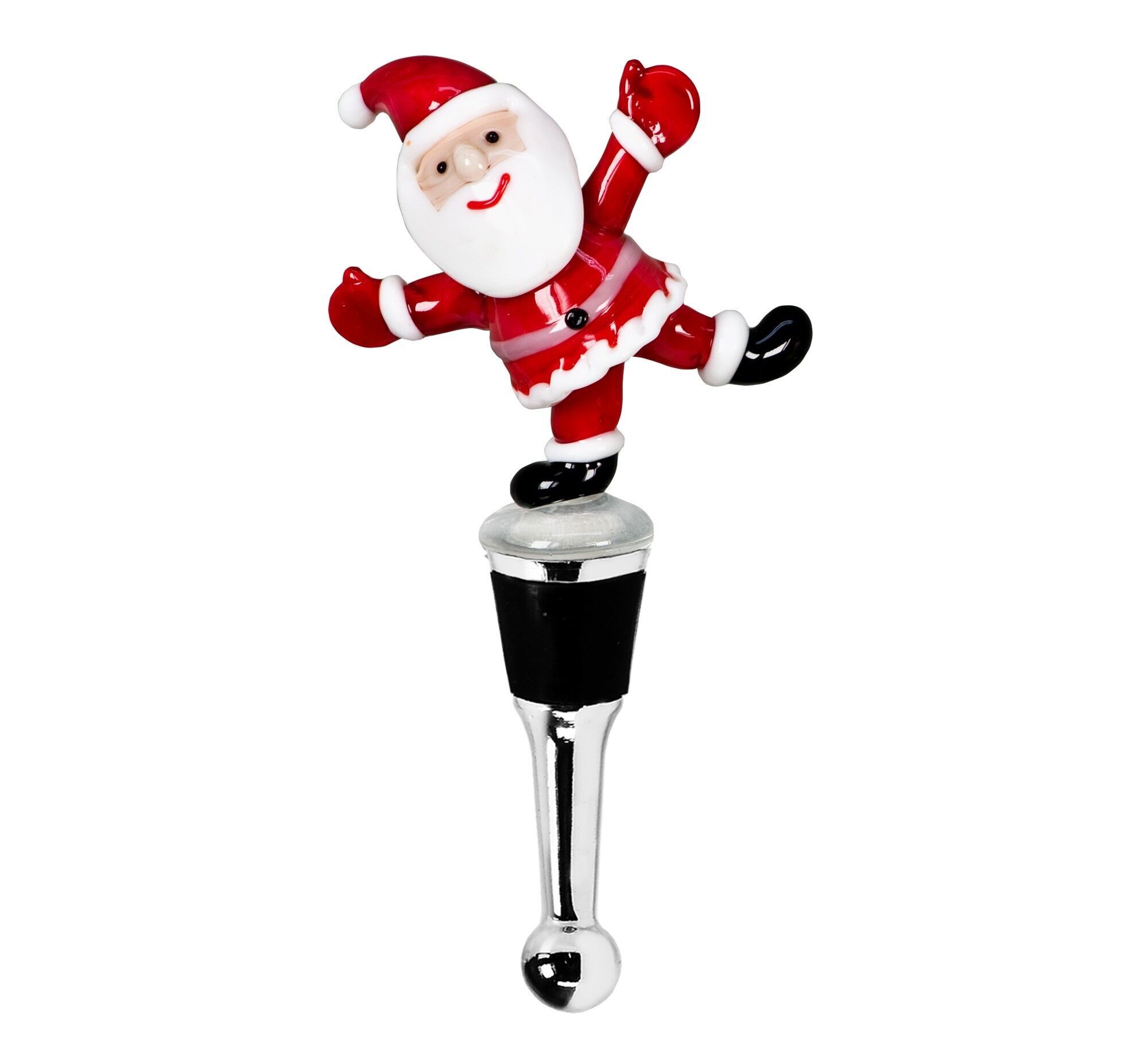 Flaschenverschluss Weihnachtsmann für Champagner, Wein und Sekt, Höhe 13 cm, Muranoglas-Art, Handarb