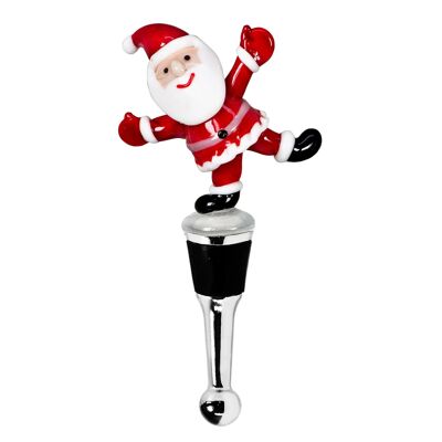 Bottle stopper Santa Claus for champagne, wine and sparkling wine, height 13 cm, Murano glass type, hand-crafted