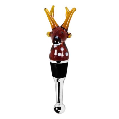 Bottle stopper reindeer for champagne, wine and sparkling wine, height 12 cm, Murano glass type, handmade