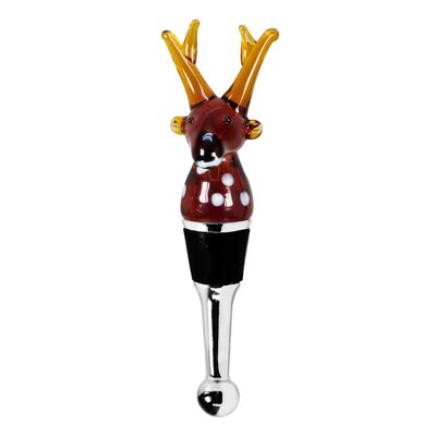 Tappo per bottiglia renna per champagne, vino e spumante, altezza 12 cm, tipo vetro di Murano, fatto a mano