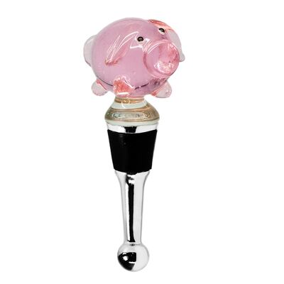 Bottle stopper pig for champagne, wine and sparkling wine, height 10 cm, Murano glass type, handmade
