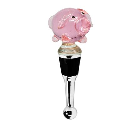 Flaschenverschluss Schwein für Champagner, Wein und Sekt, Höhe 10 cm, Muranoglas-Art, Handarbeit