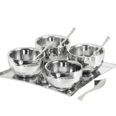 Ice cream set Madeleine, high-gloss stainless steel, 4 cups, 4 spoons, tray 20 x 20 cm