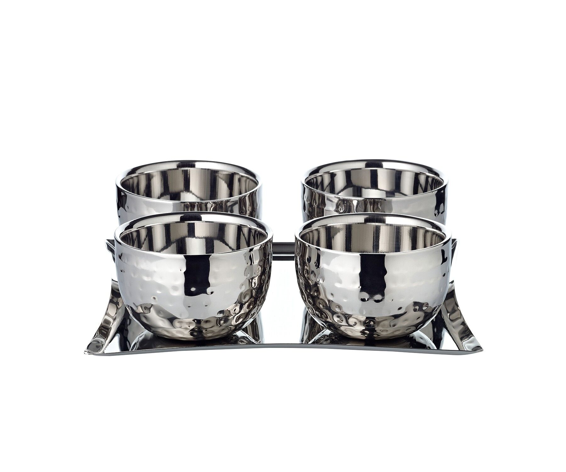 Eiscreme-Set Madeleine, Edelstahl hochglanzpoliert, 4 Becher, Tablett 20 x 20 cm