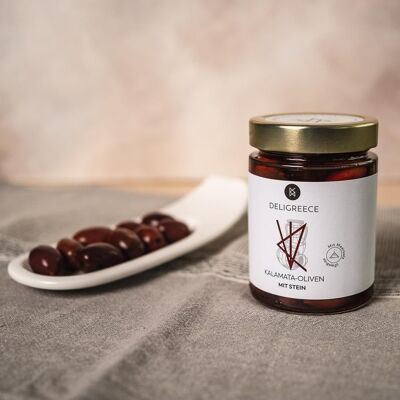 Kalamata olives with stone in sea salt brine