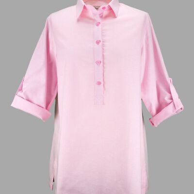 Tunique à col oxford en coton rose à manches longues pour femme Grenouille